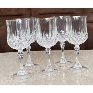 Cristal d'Arques-Durand LONGCHAMP Set of 5 Water Goblets Crystal 7.25" France